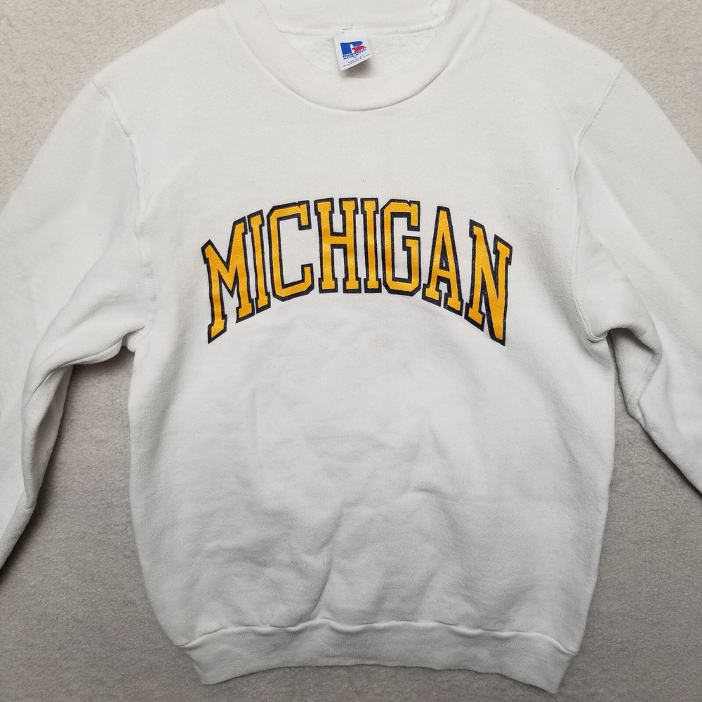 Vintage Michigan Wolverines Russell Athletic Spell Out Sweatshirt Made In USA SM